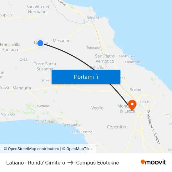 Latiano - Rondo' Cimitero to Campus Ecotekne map