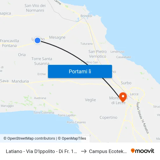 Latiano - Via D'Ippolito - Di Fr. 163 to Campus Ecotekne map
