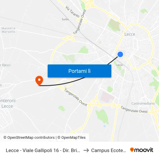 Gorgognolo - Complanare Dir. Bari to Campus Ecotekne map