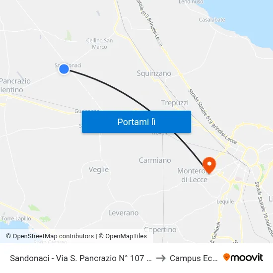 Sandonaci - Via S. Pancrazio N° 107 - Dir. Sandonaci to Campus Ecotekne map