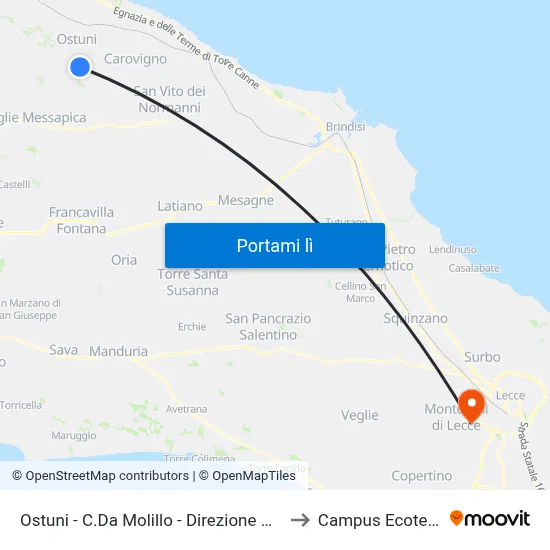 Ostuni - C.Da Molillo - Direzione Ostuni to Campus Ecotekne map
