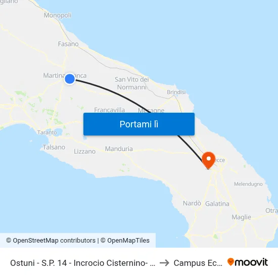 Ostuni - S.P. 14 - Incrocio Cisternino- Direzione Ostuni to Campus Ecotekne map