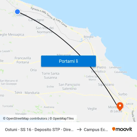 Ss16 Car Ost -  Villa Lucia - Direzione Ostuni to Campus Ecotekne map