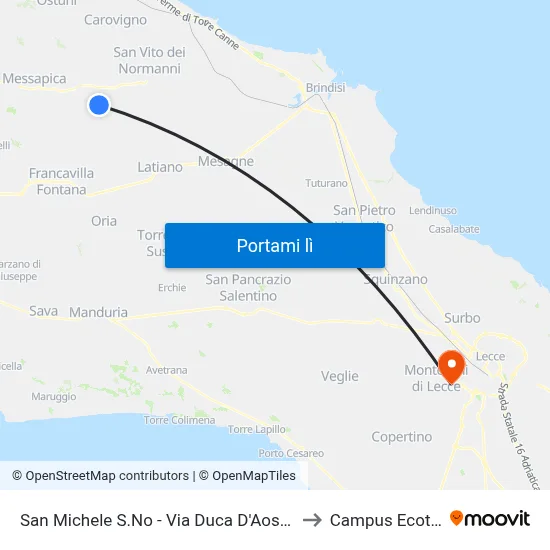 San Michele S.No - Via A.Volta to Campus Ecotekne map