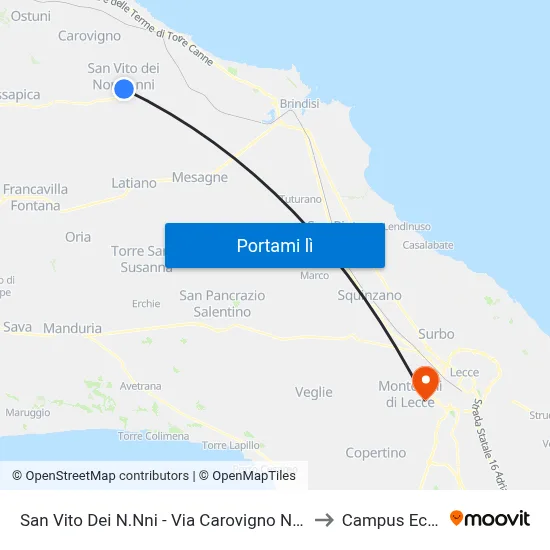 Taranto - Vestas to Campus Ecotekne map