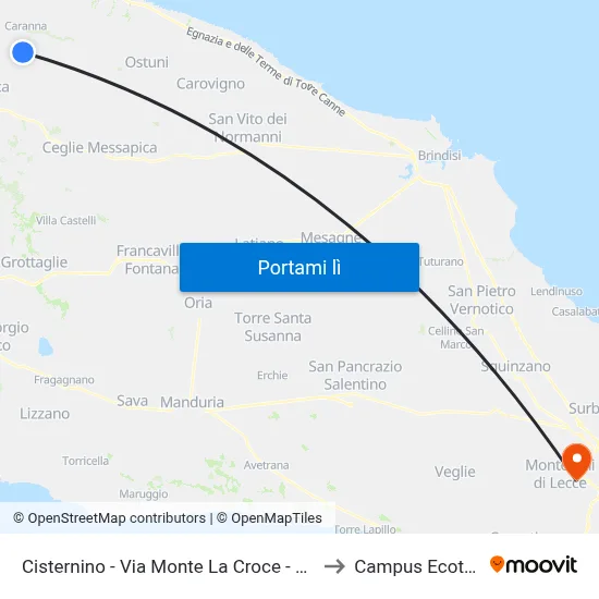 Cisternino - Via Monte La Croce - S. Media to Campus Ecotekne map