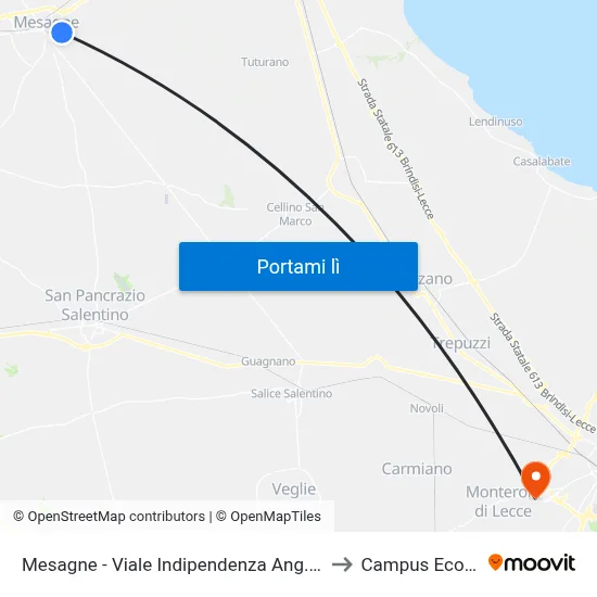 Fasano - Corso Garibaldi Ang. Via Bianco to Campus Ecotekne map