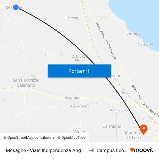 Fasano - Corso Garibaldi Ang. Via Ristori to Campus Ecotekne map