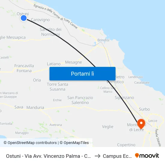 Ostuni - Via Avv. Vincenzo Palma - Campo Comunale to Campus Ecotekne map