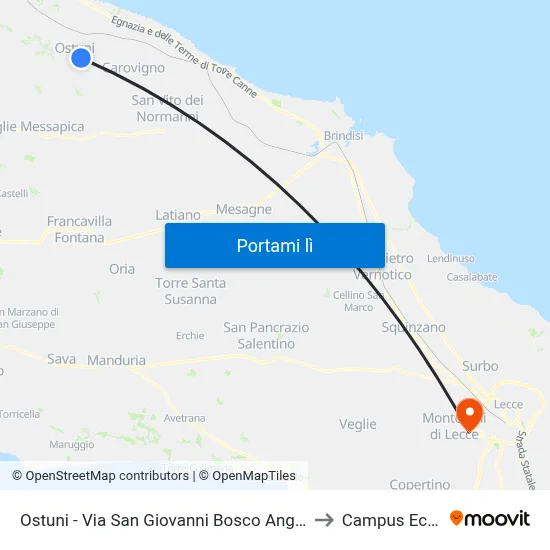 Ostuni - Via San Giovanni Bosco Ang. Via Fogazzaro to Campus Ecotekne map