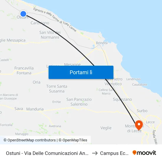 Ostuni - Via Delle Comunicazioni Ang. Via Stazione to Campus Ecotekne map