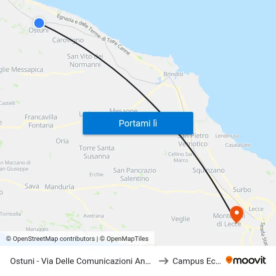 Ostuni - Via Delle Comunicazioni Ang. Via Della Fisica to Campus Ecotekne map