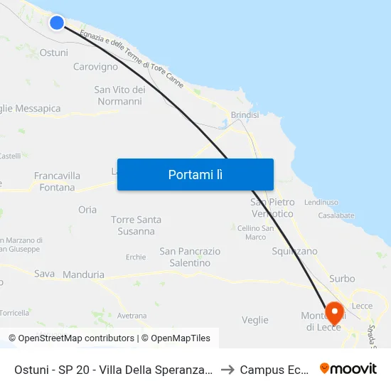 Ostuni - SP 20 - Villa Della Speranza Dir. Villanova to Campus Ecotekne map