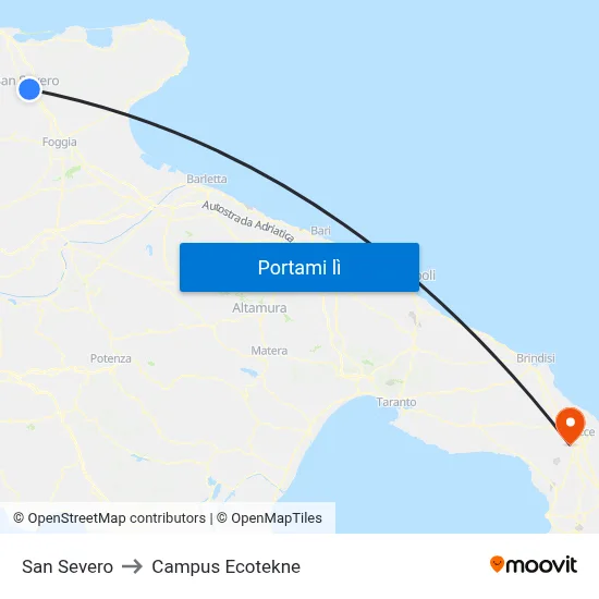 San Severo to Campus Ecotekne map