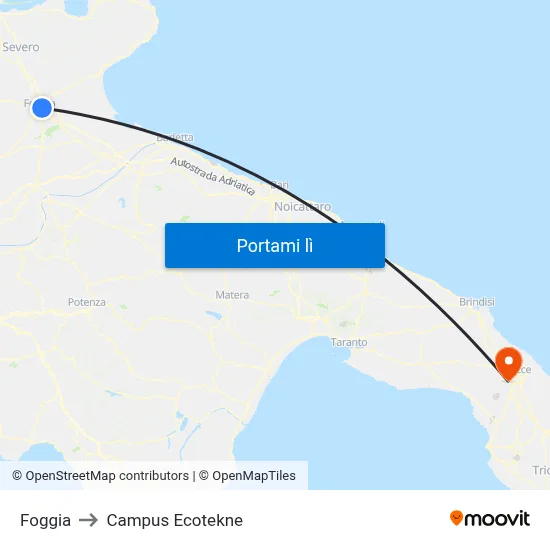 Foggia to Campus Ecotekne map