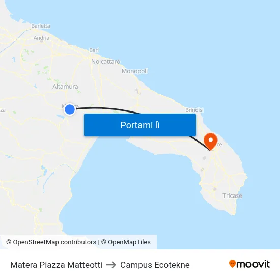 Matera Piazza Matteotti to Campus Ecotekne map