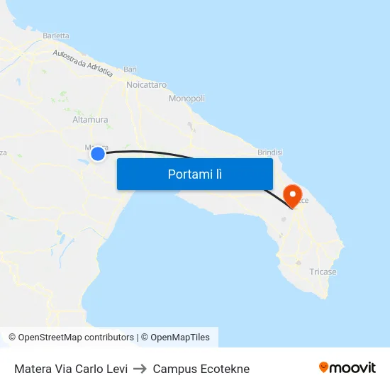 Matera Via Carlo Levi to Campus Ecotekne map