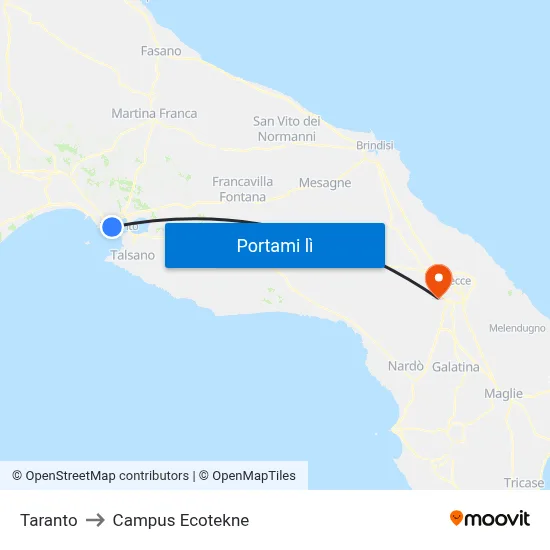 Taranto to Campus Ecotekne map