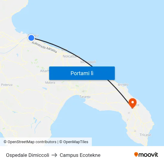 Ospedale Dimiccoli to Campus Ecotekne map