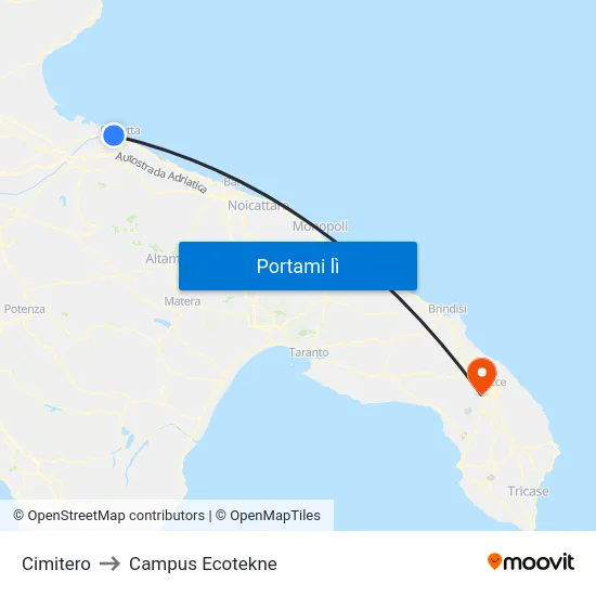 Cimitero to Campus Ecotekne map