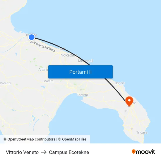 Vittorio Veneto to Campus Ecotekne map