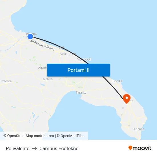 Polivalente to Campus Ecotekne map