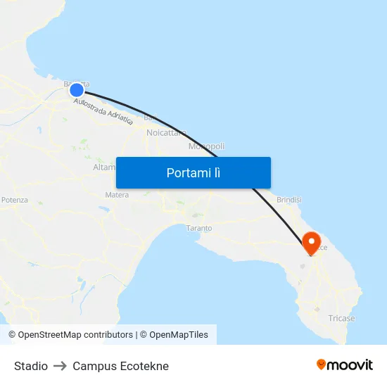 Stadio to Campus Ecotekne map