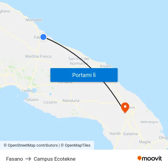 Fasano to Campus Ecotekne map