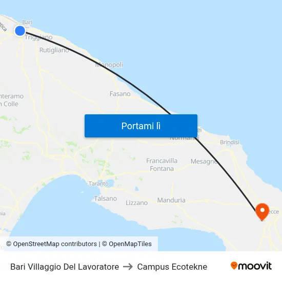 Bari Villaggio Del Lavoratore to Campus Ecotekne map