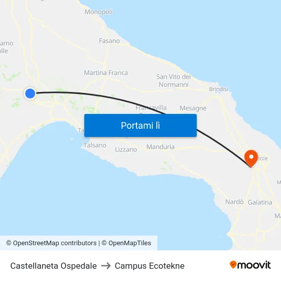 Castellaneta Ospedale to Campus Ecotekne map