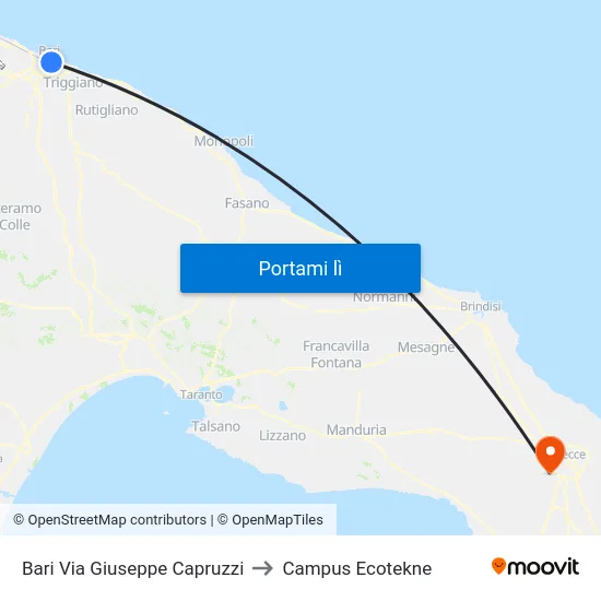 Bari Via Giuseppe Capruzzi to Campus Ecotekne map