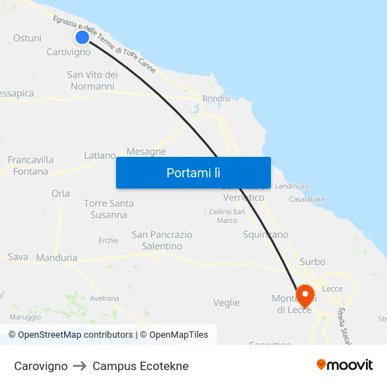 Carovigno to Campus Ecotekne map
