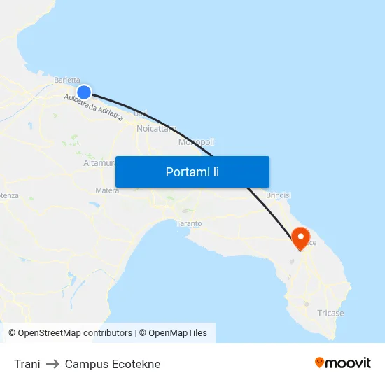 Trani to Campus Ecotekne map