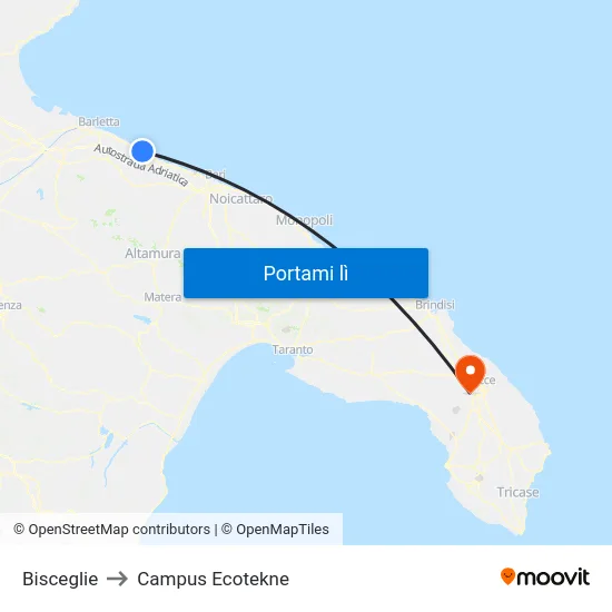 Bisceglie to Campus Ecotekne map