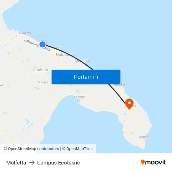 Molfetta to Campus Ecotekne map