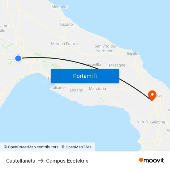Castellaneta to Campus Ecotekne map