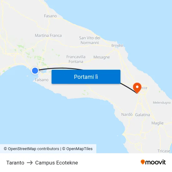 Taranto to Campus Ecotekne map
