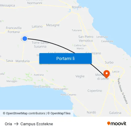 Oria to Campus Ecotekne map