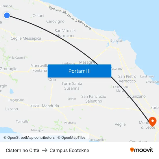 Cisternino Città to Campus Ecotekne map