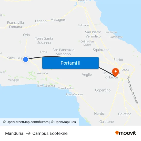 Manduria to Campus Ecotekne map