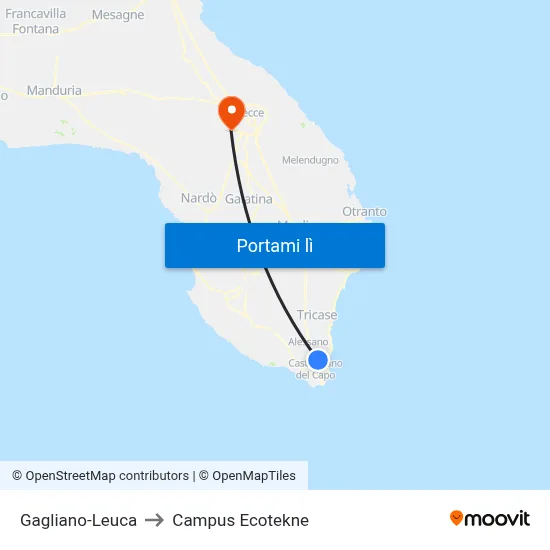 Gagliano-Leuca to Campus Ecotekne map