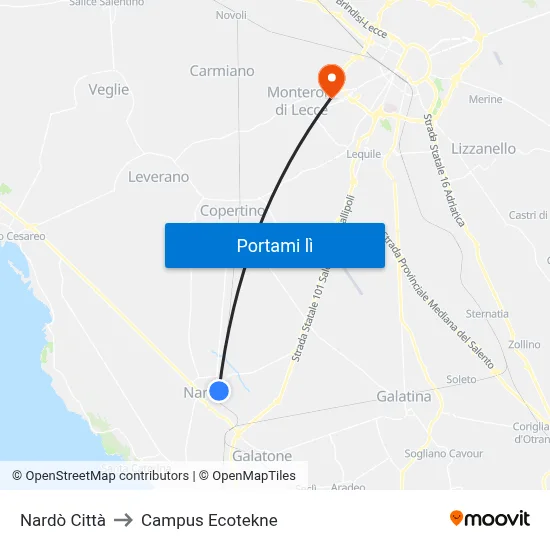 Nardò Città to Campus Ecotekne map