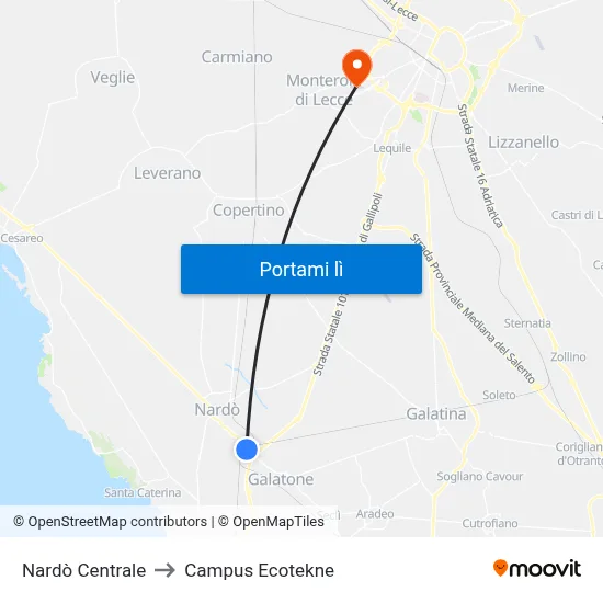 Nardò Centrale to Campus Ecotekne map