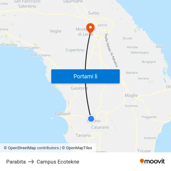 Parabita to Campus Ecotekne map