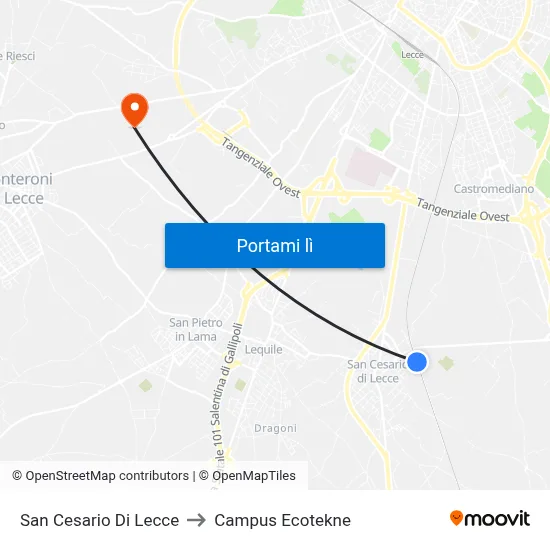 San Cesario Di Lecce to Campus Ecotekne map