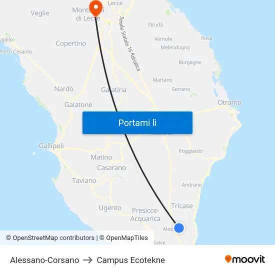 Alessano-Corsano to Campus Ecotekne map