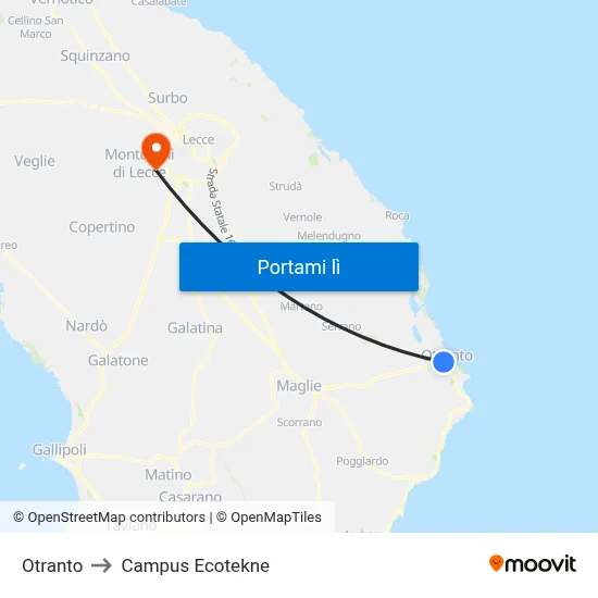 Otranto to Campus Ecotekne map