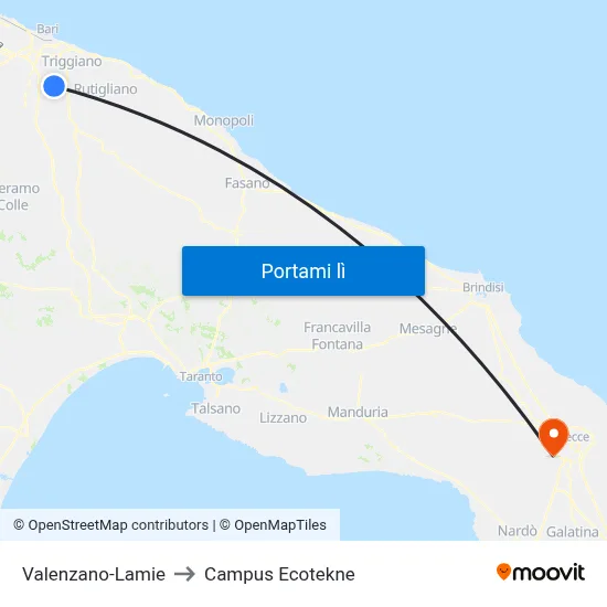 Valenzano-Lamie to Campus Ecotekne map