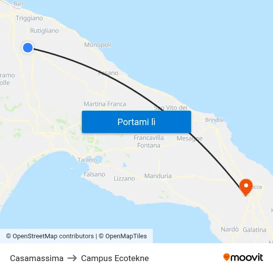 Casamassima to Campus Ecotekne map