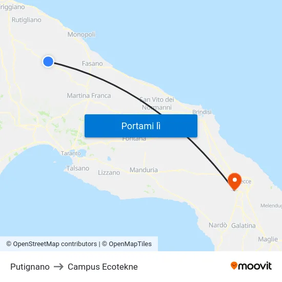 Putignano to Campus Ecotekne map